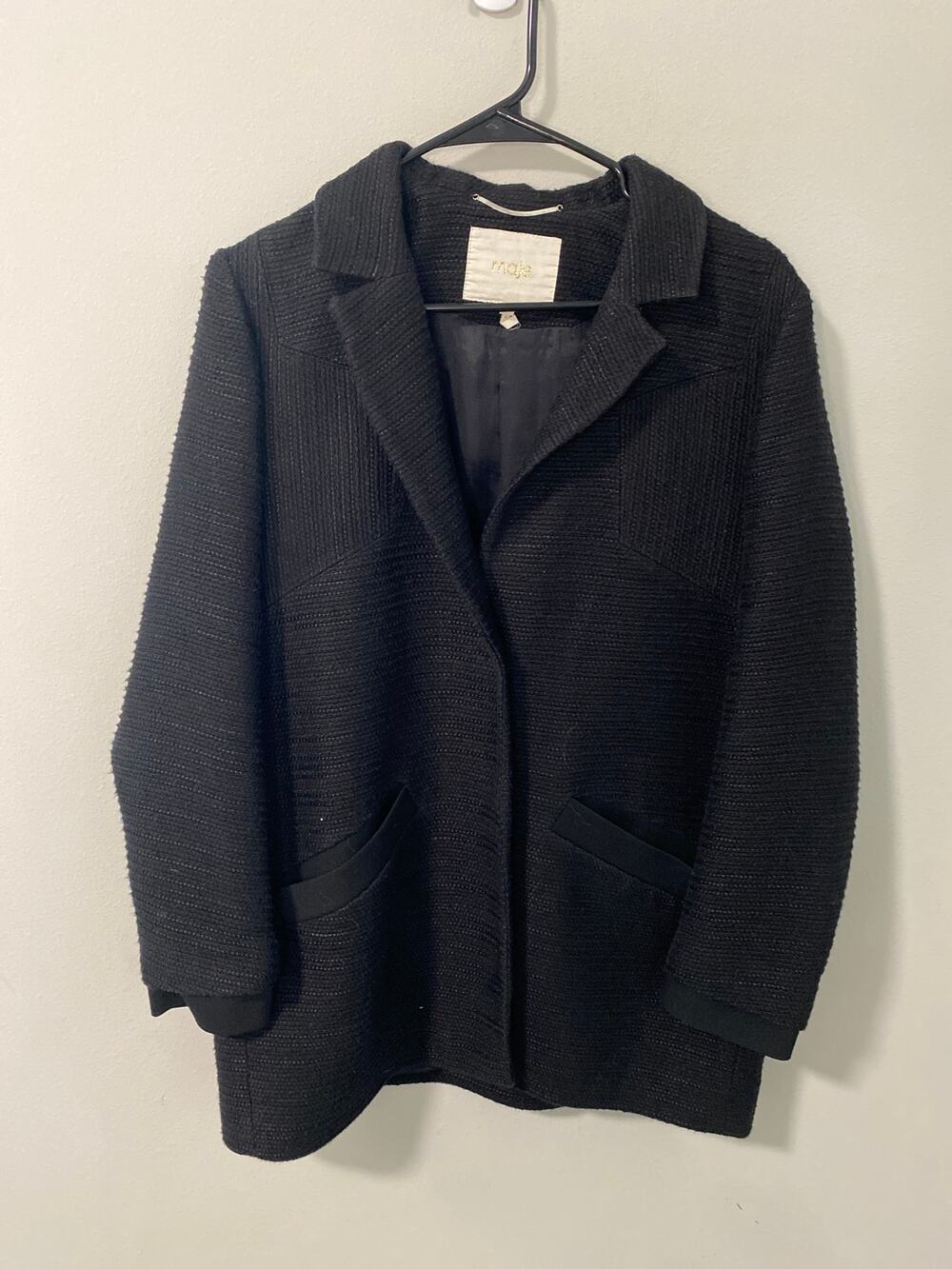Maje Textured Open Front Blazer Jacket Black Size 40/XL